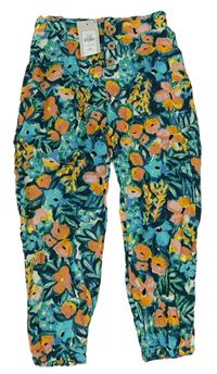 Petrolejové květované letní kalhoty Primark
