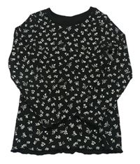 Černé květované žebrované triko Nutmeg