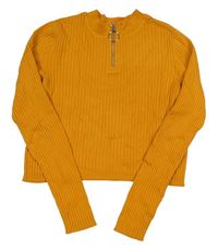 Okrový žebrovaný crop svetr se zipem H&M