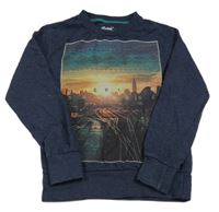 Tmavomodrá melírovaná mikina s mrakodrapy Rebel