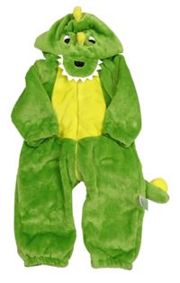 Zeleno-žlutá chlupatá kombinéza s kapucí - dinosaurus