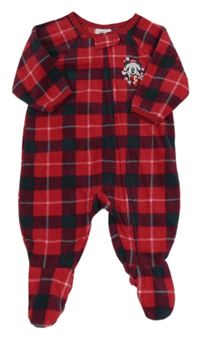 Červeno-černo-bílý kostkovaný fleecový overal s Mickeym Disney