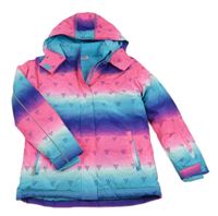 Neonově růžovo-modro-fialová vzorovaná šusťáková lyžařská bunda s kapucí Yigga