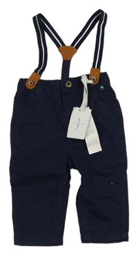Nové - Tmavomodré plátěné chino kalhoty s kšandami Jasper Conran