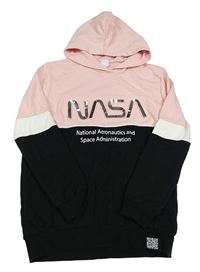 Růžovo-černá mikina s 3D nápisem a kapucí - NASA C&A