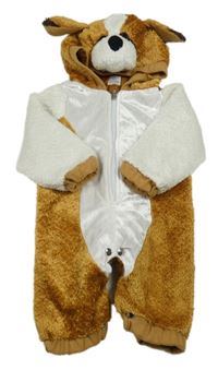 Kostým - Bílo-hnědá podšitá kombinéza s kapucí - pes
