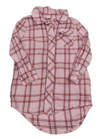 Růžovo-vínovo-bílé kostkované propínací košilové šaty Dopodopo