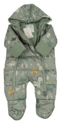 Nové - Zelená šusťáková zimní kombinéza s dinosaury a kapucí Primark