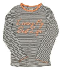 Bílo-černé pruhované žebrované triko s nápisem F&F