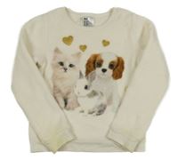 Krémová chlupatá mikina se zvířaty H&M