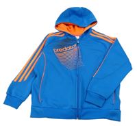 Modrá sportovní propínací mikina se vzorem a kapucí Adidas