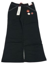 Nové - Černé plátěné široké kalhoty s nášivkami Elle