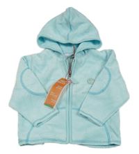 Nové - Světlemodrá froté propínací mikina s nášivkou a kapucí