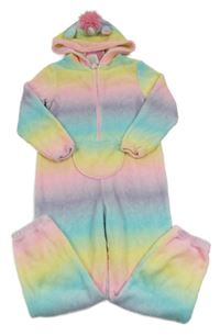 Duhová chlupatá kombinéza s kapucí - jednorožec H&M