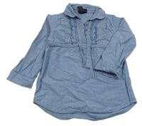 Modrá tunika riflového vzhledu s volánky a krajkou H&M