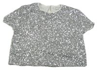 Stříbrné flitrové crop tričko