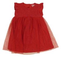 Červené třpytivé šaty s tylovou sukní a volánky F&F