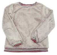 Bílo-starorůžová chlupatá podšitá mikina Pocopiano