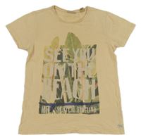 Béžové tričko s listy a nápisem Scotch&Soda