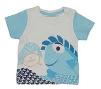 Bílo-světlemodré tričko s rybou Ergee