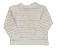 Bílo-růžová pruhovaná mikina s krajkovým nápisem