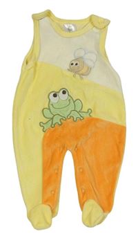 Žluto-bílo-oranžové sametové dupačky s žabkou a včelou