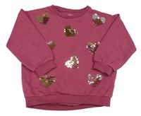 Vínová mikina se srdíčky z překlápěcích flitrů F&F