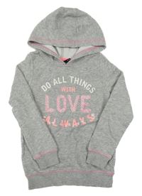 Šedá melírovaná mikina s nápisem a kapucí George