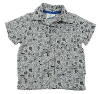 Šedá melírovaná košile s mořskými živočichy Topomini