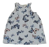 Světlemodro-bílé pruhované bavlněné šaty s motýly a volánky H&M