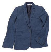 Tmavomodré melírované slavnostní lněné sako H&M