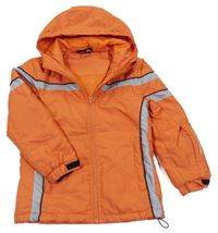 Oranžovo-šedá šusťáková zateplená bunda s kapucí