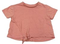 Světlerůžové crop tričko s uzlem Zara