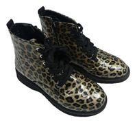 Černo-béžové kotníkové boty s leopardím vzorem vel. 33