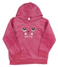 Růžová plyšová mikina s kočkou a kapucí 