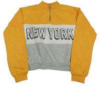 Žluto-šedá crop mikina s nápisem H&M