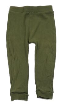 Khaki žebrované lehké tepláky Tu