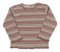 Starorůžové pruhované žebrované triko 
