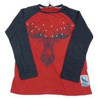 Červeno-tmavošedé triko se sobem Fat Face