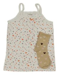 2 set - bílá vzorovaná košilka + béžové ponožky se srdíčky 