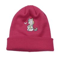 Růžová pletená čepice s jednorožcem 