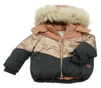 Růžovo-tmavošedá šusťáková zimní bunda s kapucí Vertbaudet