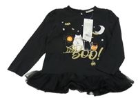 Nové - Černá šatová tunika s kočkami a nápisem Pep&Co