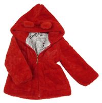 Červený kožešinový podšitý kabátek s kapucí