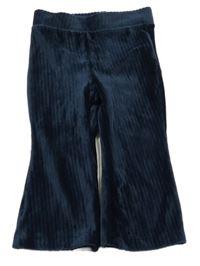 Tmavomodré žebrované sametové flare tepláky 