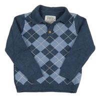 Modrý károvaný svetr s límečkem F&F
