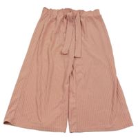 Starorůžové žebrované culottes lehké kalhoty s páskem Primark