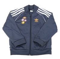 Tmavomodrá sportovní propínací mikina s příšerkami a logem Adidas