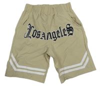 Béžové šusťákové kraťasy s nápisem 