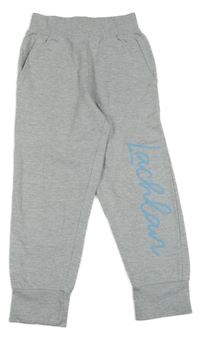 Šedé melírované tepláky s modrým nápisem 